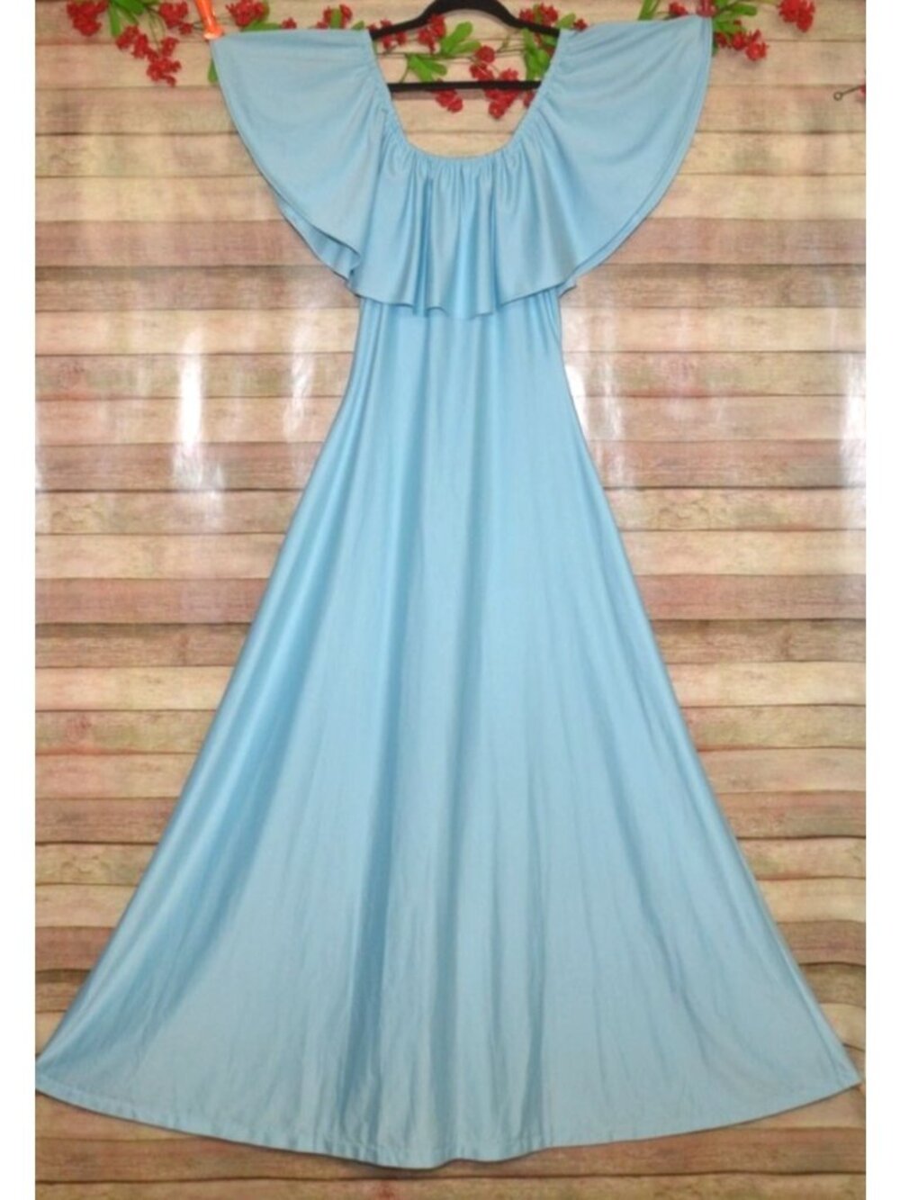 VTG Handmade Blue Maxi Dress Womens S Ruffle Bridesmaid Formal Wedding Prairie